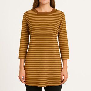 MONN (NWOT) Women's Striped Ribbed Knit 3/4 Sleeve Top Brown Beige Size S